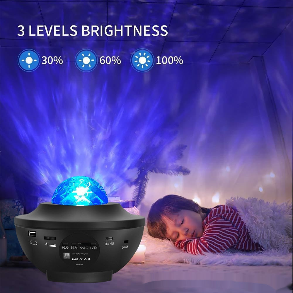 Petit bol Lampe de projection ciel étoilé USB Bluetooth Musique Rotation de l'eau Ondulation Laser Atmosphère
