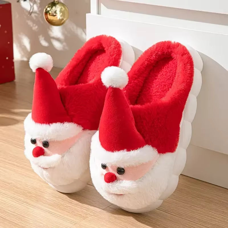 Chaussons de Noël en mousse à mémoire de forme pour les hommes, pantoufles de vacances douces et floues de vacances d'hiver en peluche confortable et antidérapantes, chaussures de vacances mignonnes du père Noël