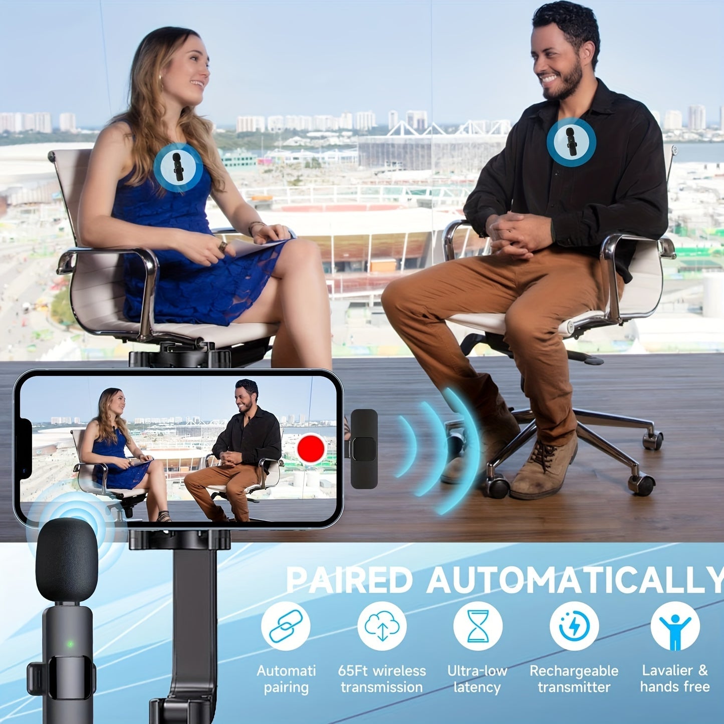 Microphone à revers Lavalier sans fil pour iPhone IPad Professionnel Clip sans fil Micro-Condenseur omnidirectionnel sans fil Enregistrement Mic pour Interview Vidéo Podcast Vlog YouTube
