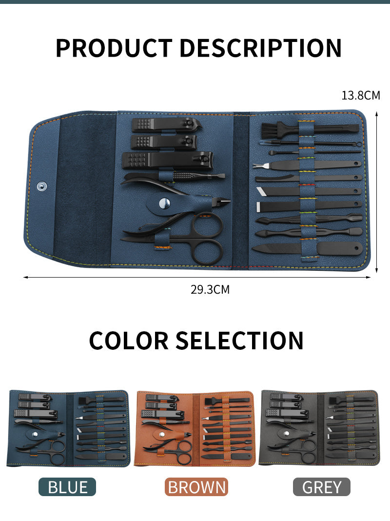 Trousse de manucure et pédicure 16 pièces – Coupe-ongles, ciseaux, cure-oreilles et accessoires de soin avec étui