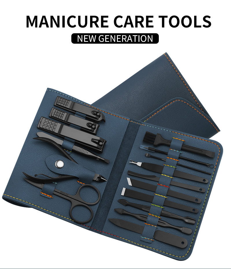 Trousse de manucure et pédicure 16 pièces – Coupe-ongles, ciseaux, cure-oreilles et accessoires de soin avec étui