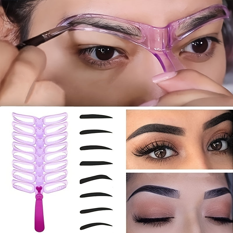 Pochoirs à sourcils 8pcs, kit de façonnage des sourcils, modèle de sourcil, pochoir à sourcils réutilisable avec poignée