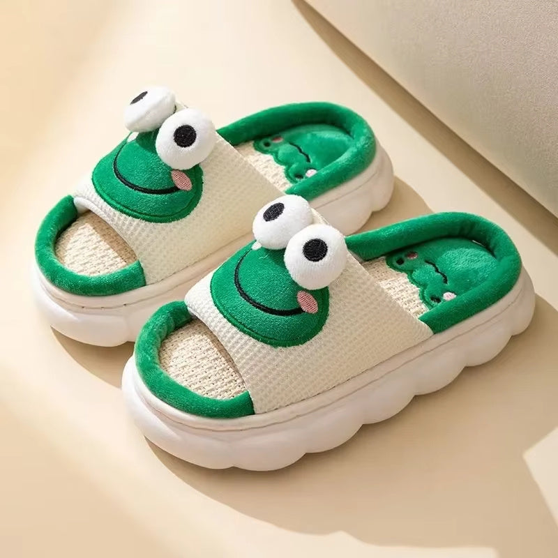 Pantoufles de grenouille pour femmes hommes, pantoufles de dessin animé en coton animal | pantoufles en peluche fuzzy | pantoufles d'hiver pour la maison | pantoufles de dessin animé en forme d'animal |