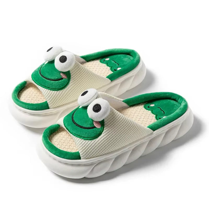 Pantoufles de grenouille pour femmes hommes, pantoufles de dessin animé en coton animal | pantoufles en peluche fuzzy | pantoufles d'hiver pour la maison | pantoufles de dessin animé en forme d'animal |