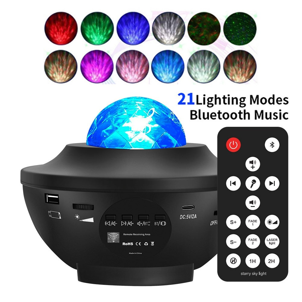 Petit bol Lampe de projection ciel étoilé USB Bluetooth Musique Rotation de l'eau Ondulation Laser Atmosphère