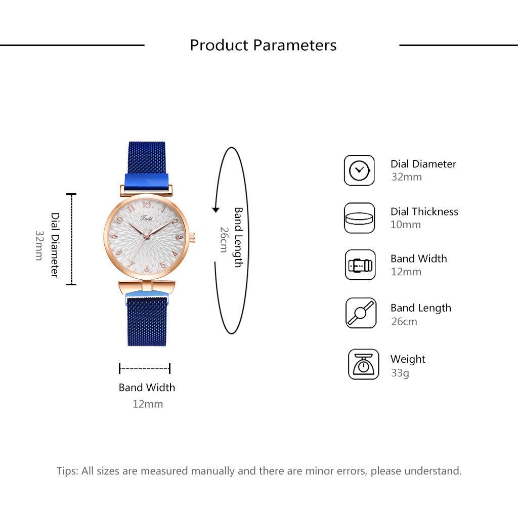 Coffret cadeau femme 6 pièces : montre à quartz avec bracelet maille + bracelets et joncs assortis