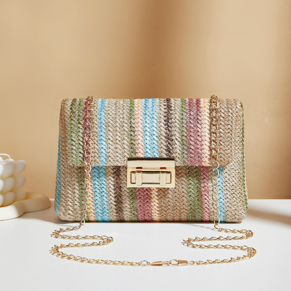 Sac à bandoulière pour femme, petit sac carré simple à verrou de paille