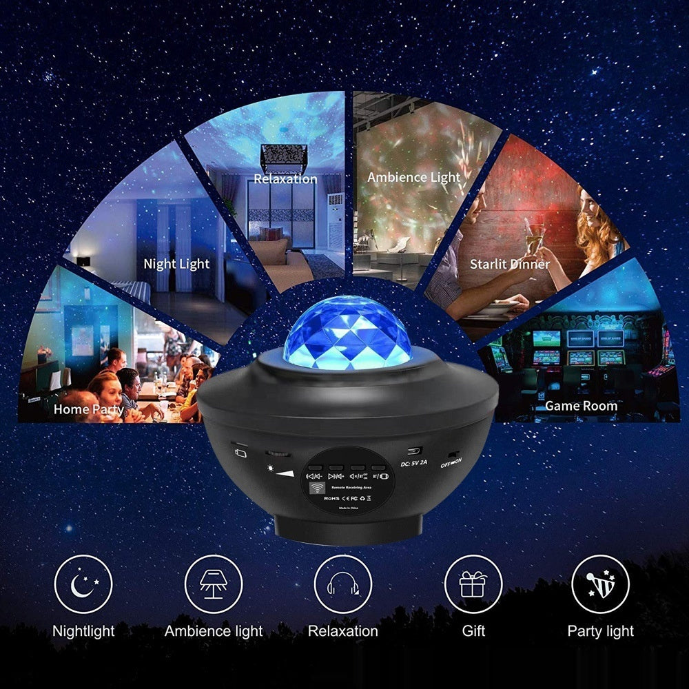 Petit bol Lampe de projection ciel étoilé USB Bluetooth Musique Rotation de l'eau Ondulation Laser Atmosphère