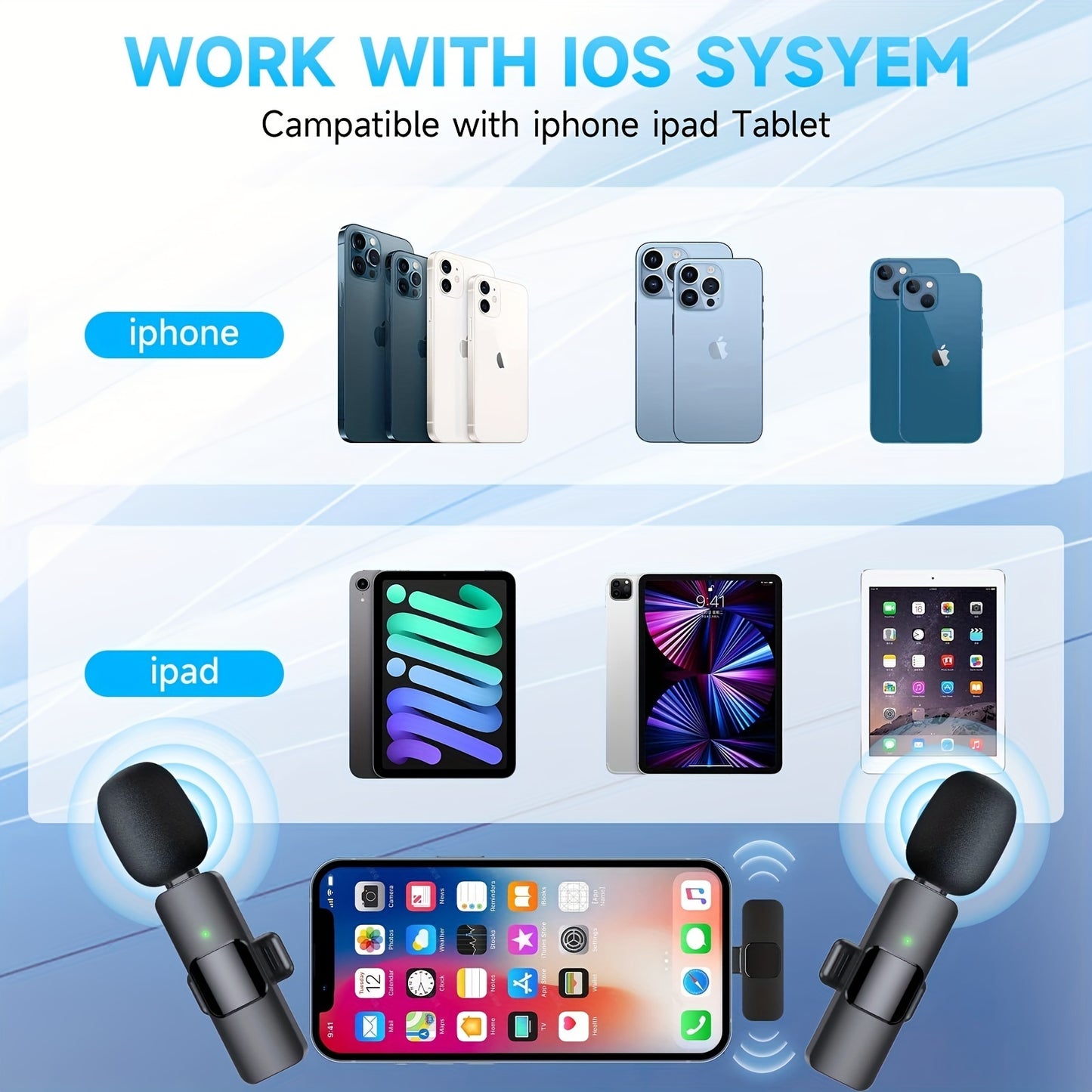 Microphone à revers Lavalier sans fil pour iPhone IPad Professionnel Clip sans fil Micro-Condenseur omnidirectionnel sans fil Enregistrement Mic pour Interview Vidéo Podcast Vlog YouTube