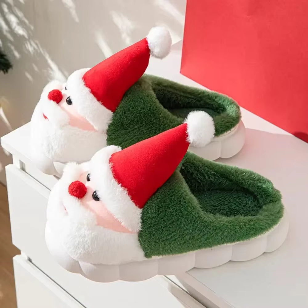 Chaussons de Noël en mousse à mémoire de forme pour les hommes, pantoufles de vacances douces et floues de vacances d'hiver en peluche confortable et antidérapantes, chaussures de vacances mignonnes du père Noël