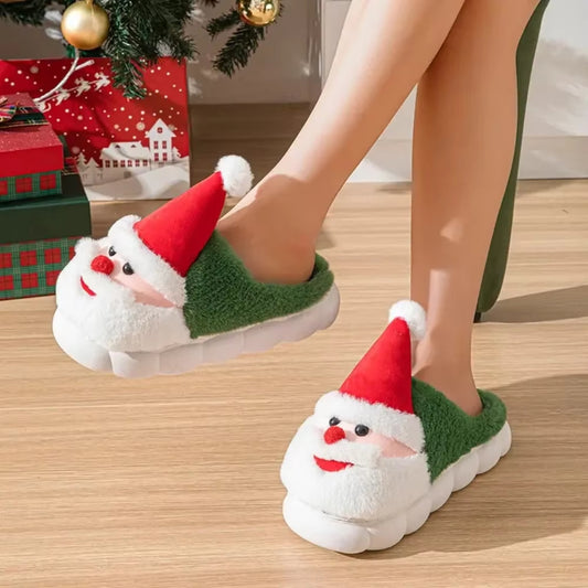 Chaussons de Noël en mousse à mémoire de forme pour les hommes, pantoufles de vacances douces et floues de vacances d'hiver en peluche confortable et antidérapantes, chaussures de vacances mignonnes du père Noël