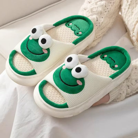Pantoufles de grenouille pour femmes hommes, pantoufles de dessin animé en coton animal | pantoufles en peluche fuzzy | pantoufles d'hiver pour la maison | pantoufles de dessin animé en forme d'animal |