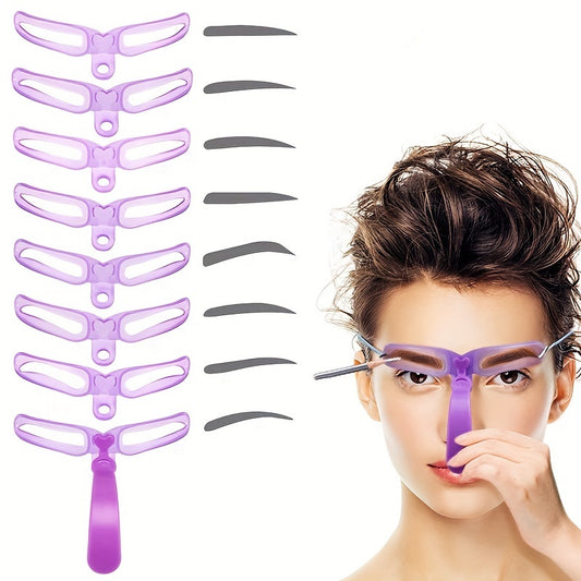 Pochoirs à sourcils 8pcs, kit de façonnage des sourcils, modèle de sourcil, pochoir à sourcils réutilisable avec poignée
