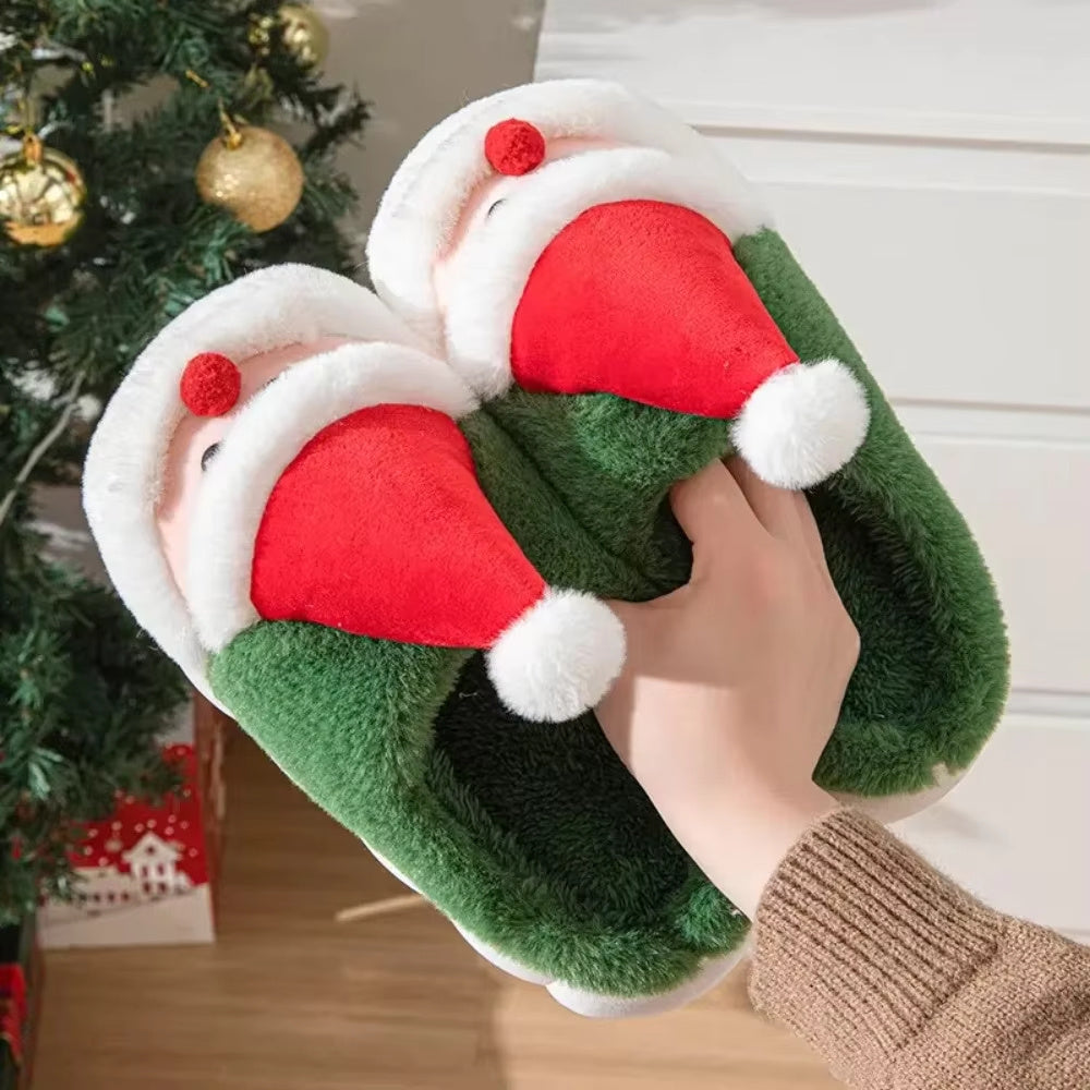 Chaussons de Noël en mousse à mémoire de forme pour les hommes, pantoufles de vacances douces et floues de vacances d'hiver en peluche confortable et antidérapantes, chaussures de vacances mignonnes du père Noël