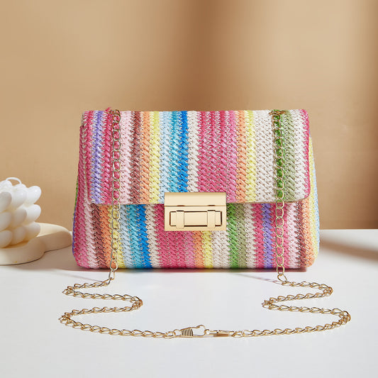 Sac à bandoulière pour femme, petit sac carré simple à verrou de paille