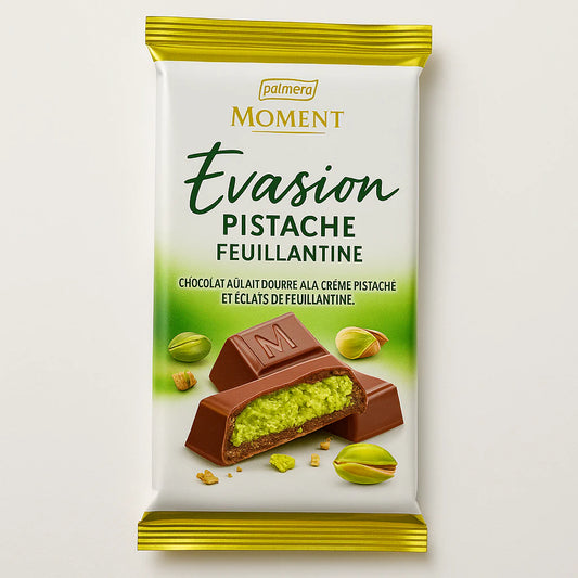 Moment Évasion – Chocolat au Lait Fourré Pistache & Feuillantine 300g – Palmary