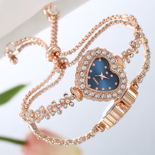 Montre Femme élégante s'adaptant à toutes les tenues "Chaîne de Fleurs" avec Incrustations de diamants et thème de l'amour