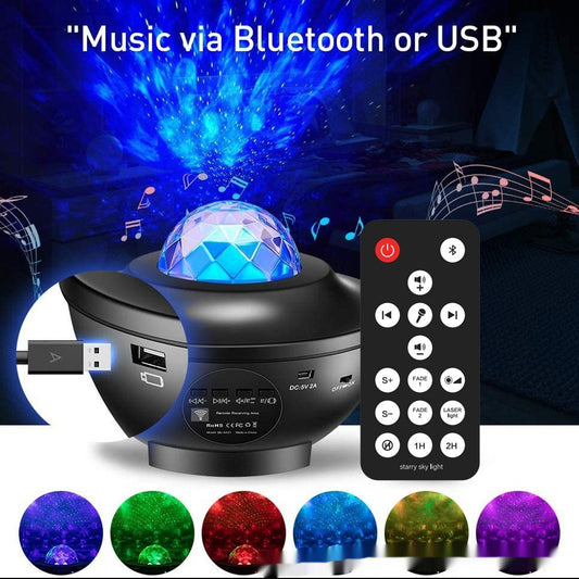 Petit bol Lampe de projection ciel étoilé USB Bluetooth Musique Rotation de l'eau Ondulation Laser Atmosphère