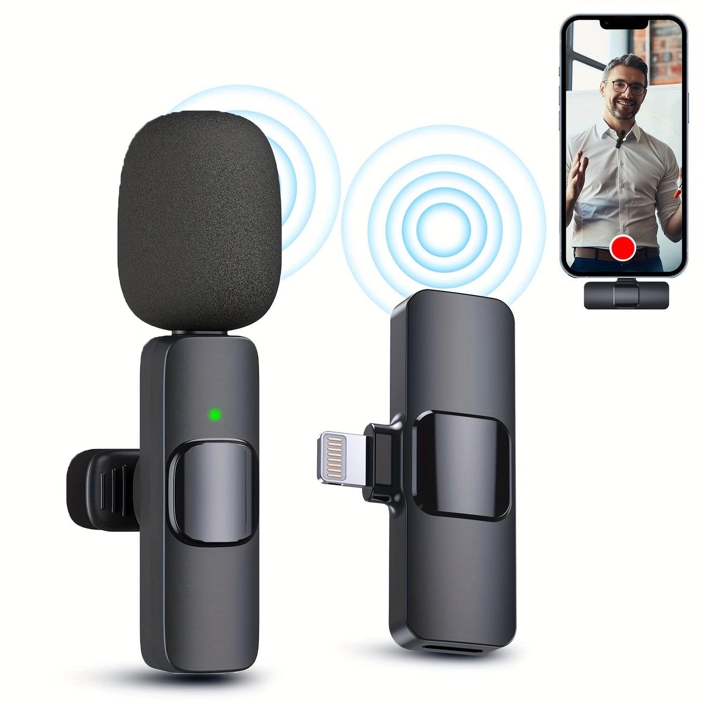 Microphone à revers Lavalier sans fil pour iPhone IPad Professionnel Clip sans fil Micro-Condenseur omnidirectionnel sans fil Enregistrement Mic pour Interview Vidéo Podcast Vlog YouTube